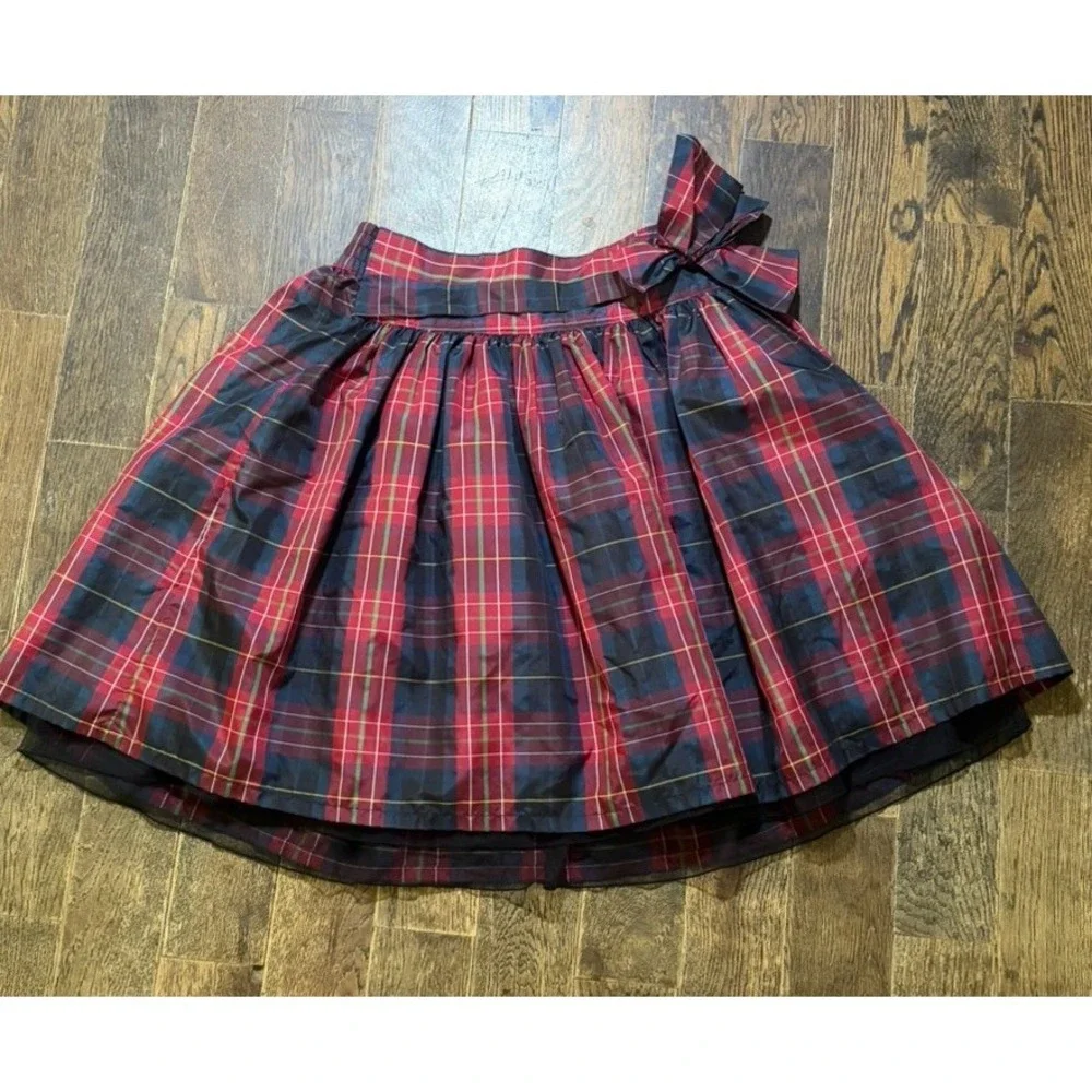 GAP Girls Red Tartan Black Tulle Trim Skirt Christmas Holiday Party Sz XL 12 Reg